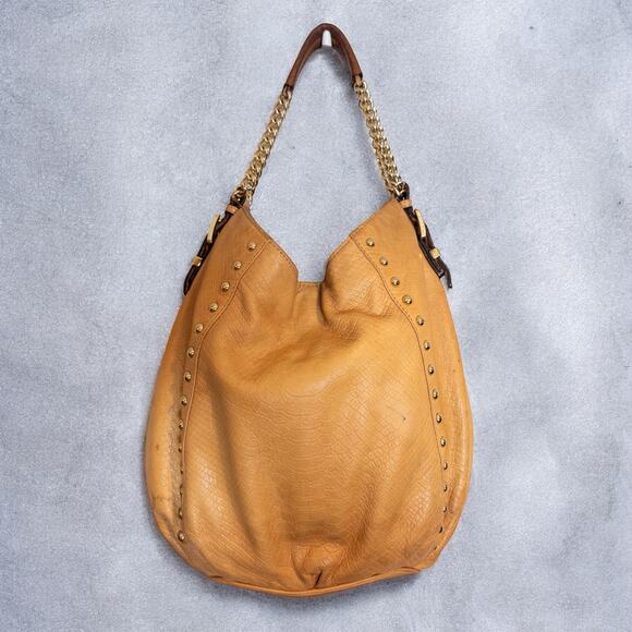 Y2K Michael Kors Astor Middleton Chain Hobo Bag Tan Leather Studded Shoulder Bag - Picture 2 of 12